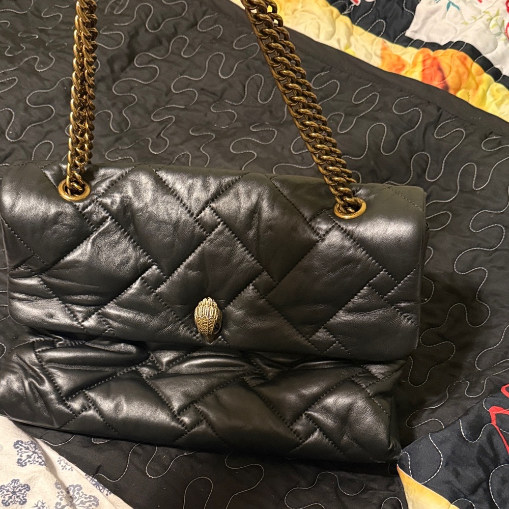 Kurt Geiger Black Quilted Bag with Gold Chain